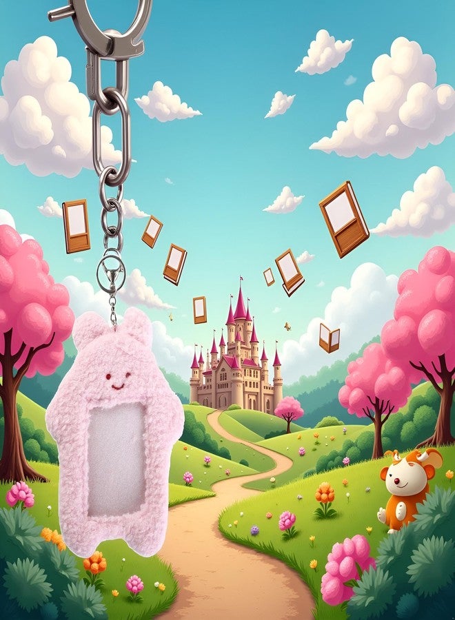 Zhuluck Pink Cute Plush Photocard Holder with Keychain, Cartoon Bear Rabbit Cat Photo Sleeve Cartoon Plush Photo Sleeve Protective Case Photo Albums, Cute Photocard Holder, Frames Accessories - Image 3
